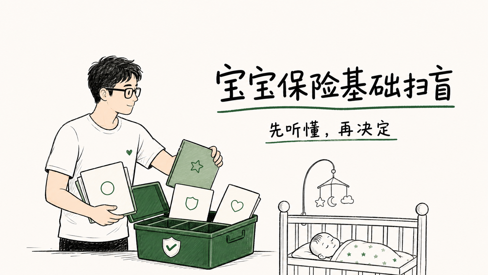 新生儿宝宝保险基础扫盲手绘封面