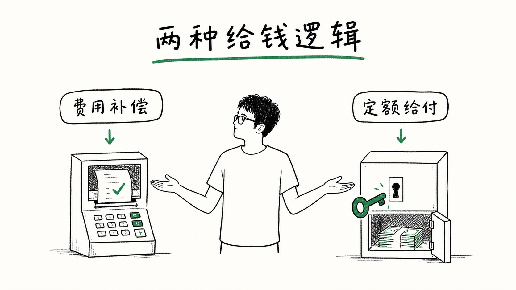 宝宝保险报销型和给付型两种给钱逻辑手绘图