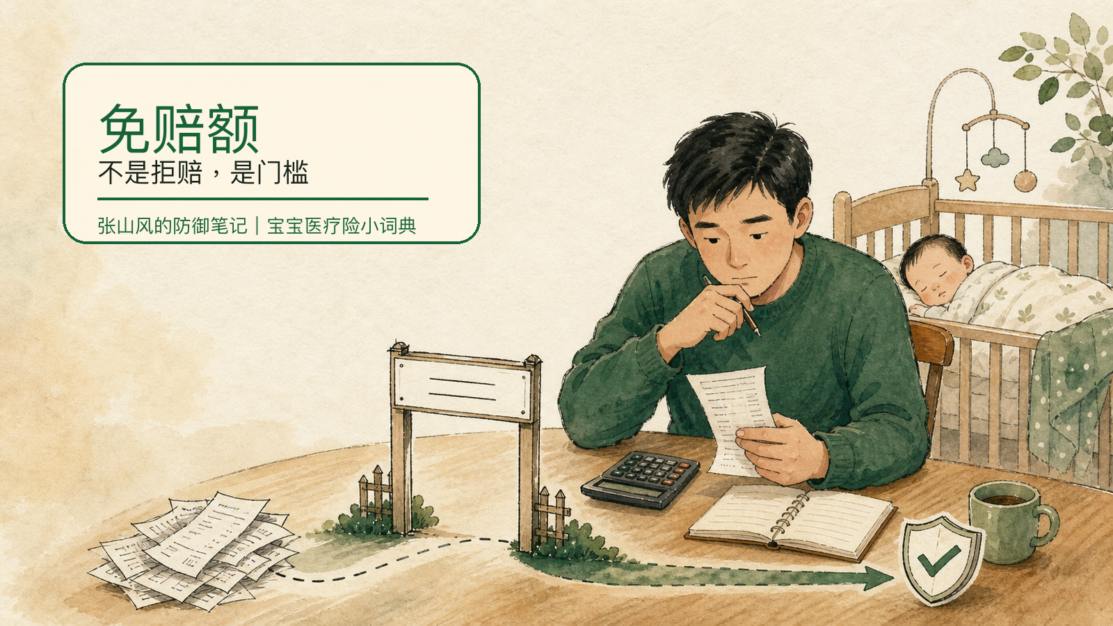 爸爸看宝宝住院小票,理解免赔额是报销门槛