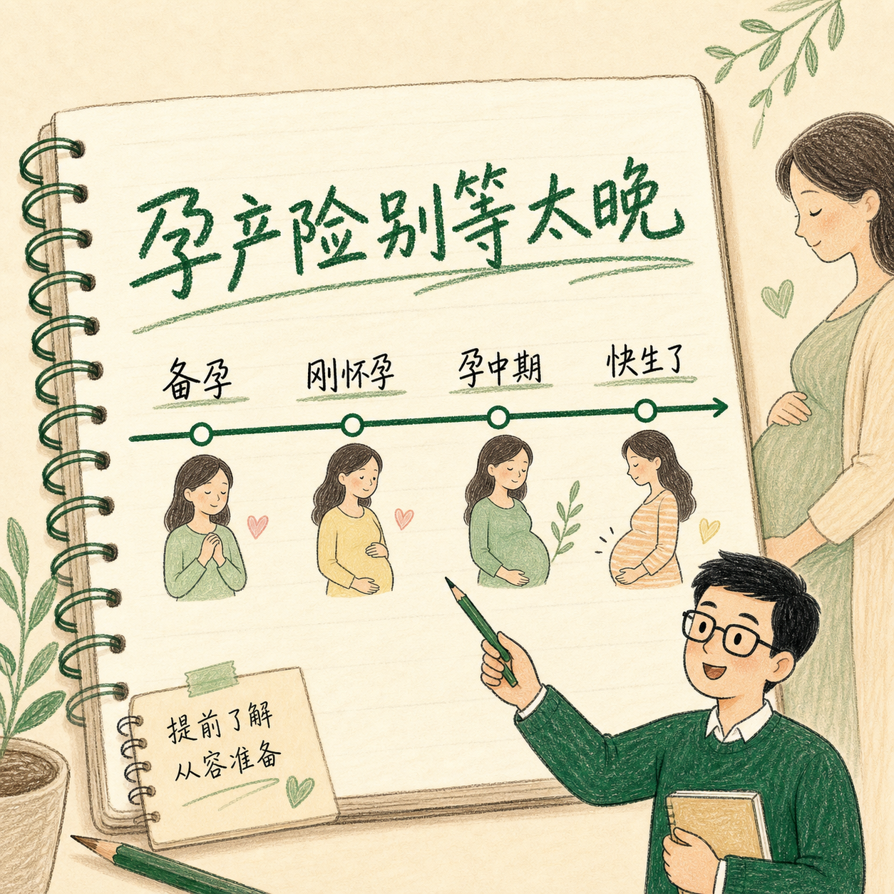 孕产险别等太晚,先看备孕刚怀孕孕中期和快生了