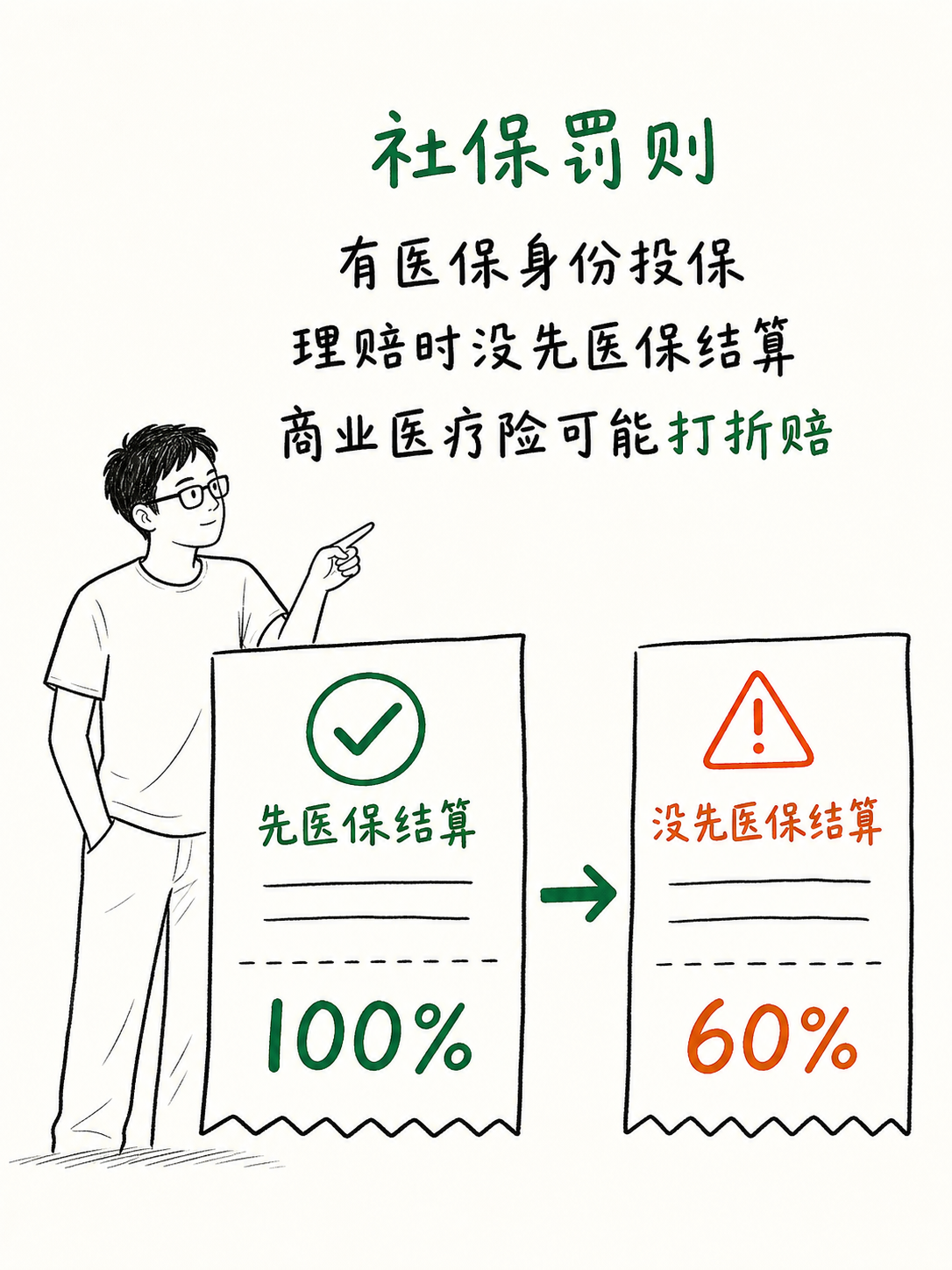 张山风解释社保罚则:有医保身份投保,理赔时没先医保结算,商业医疗险可能打折赔